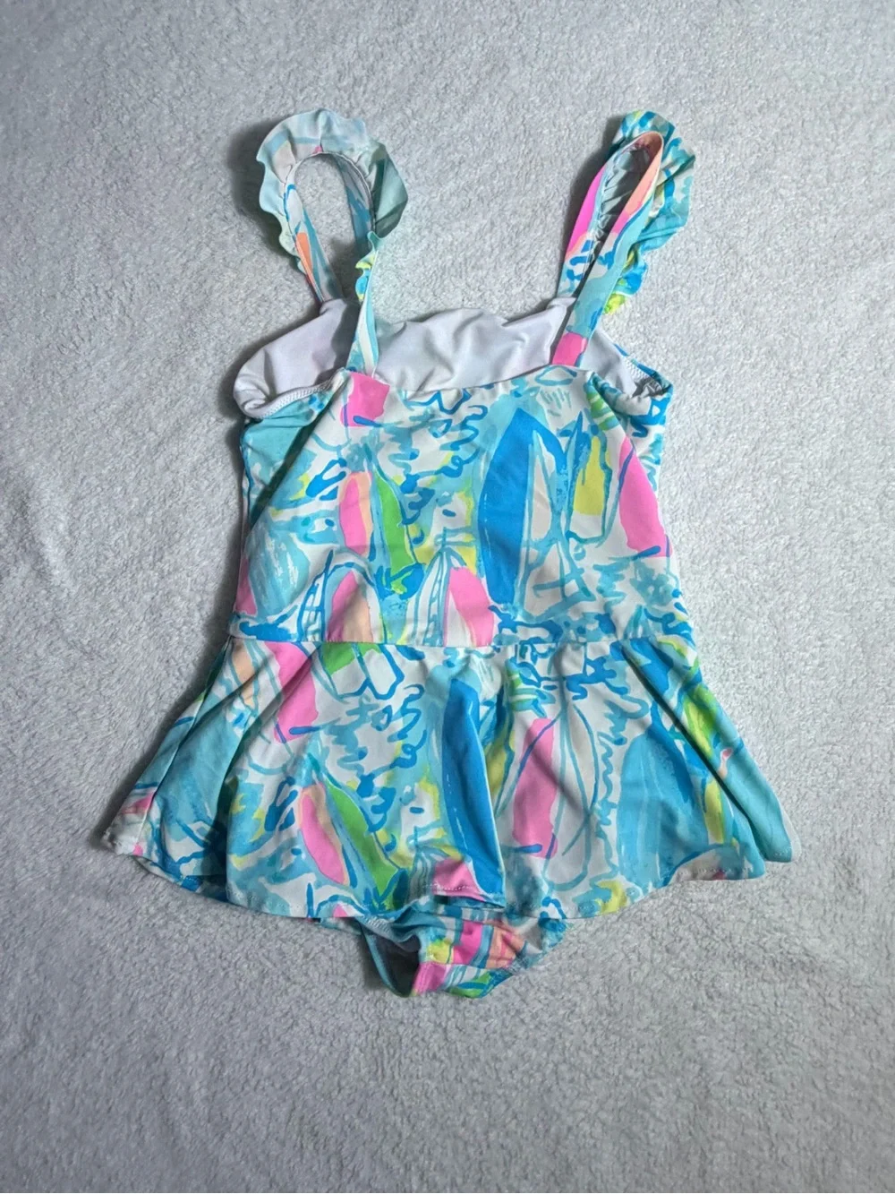 Lilly Pulitzer Girls Blue Pink Floral Ruffle One-Piece Swim Skirt Size 8